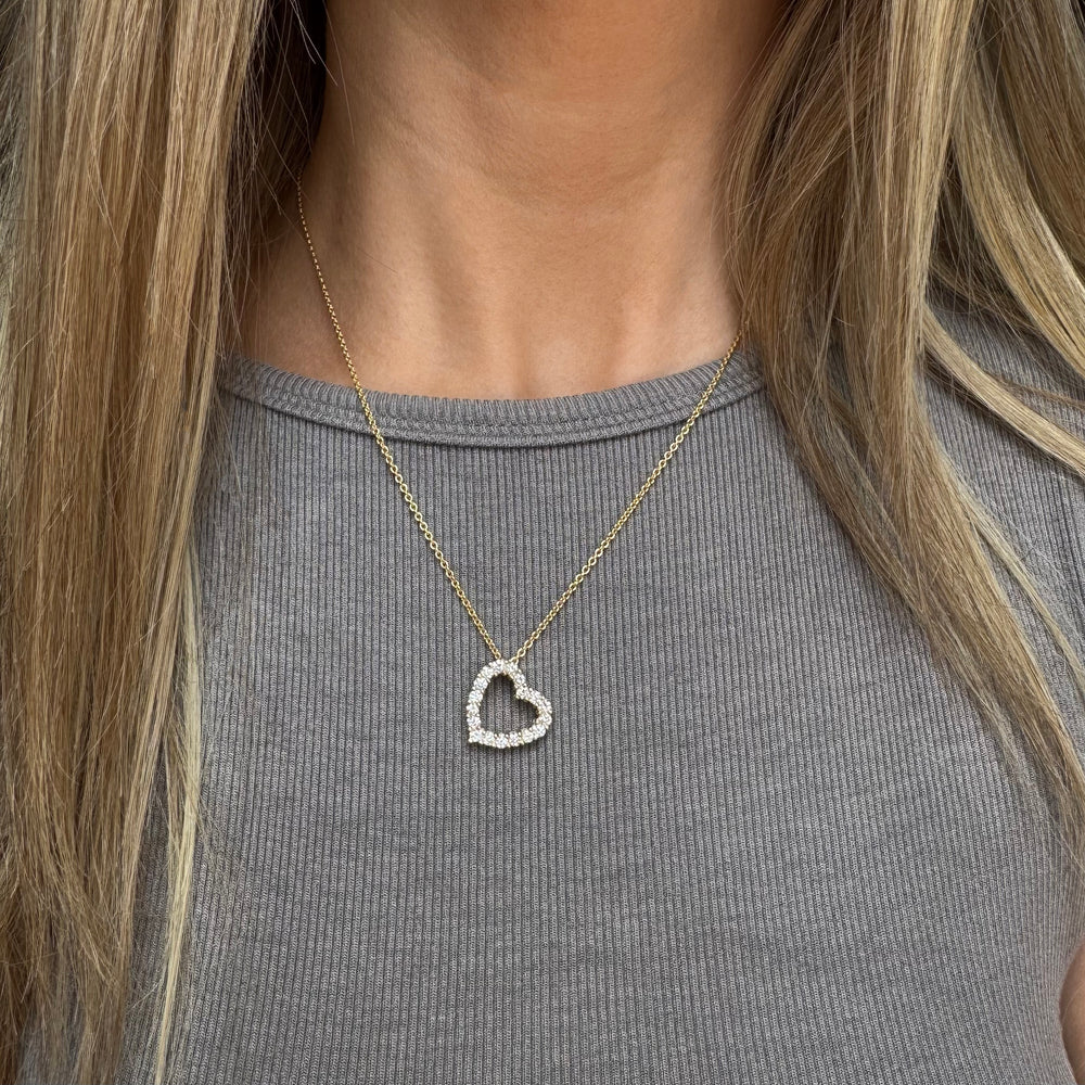 9ct Yellow Gold Open Heart Pendant with Claw Set Lab Grown Diamonds 0.92ct on 9ct Chain