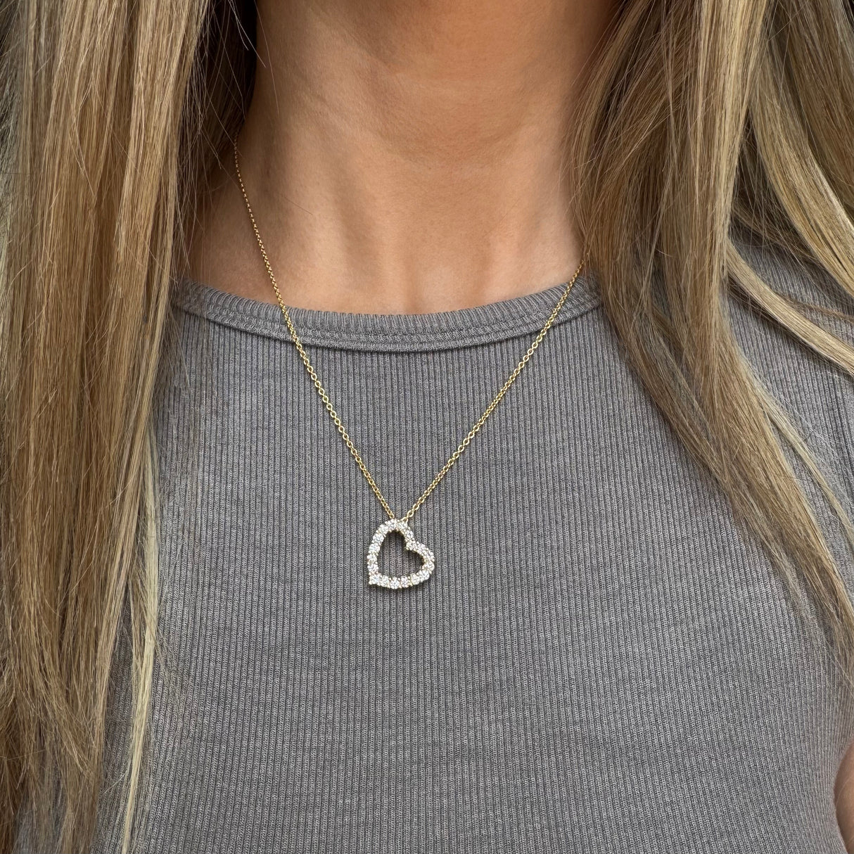 9ct Yellow Gold Open Heart Pendant with Claw Set Lab Grown Diamonds 0.92ct on 9ct Chain