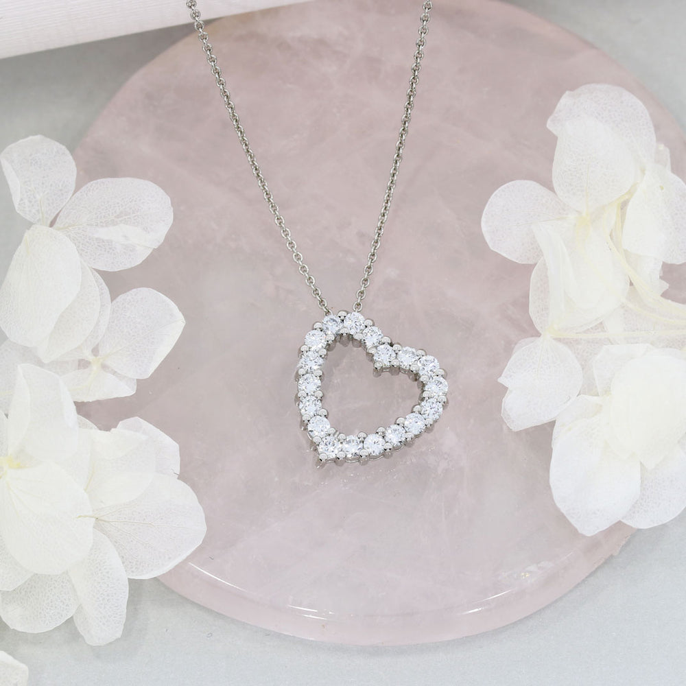 Platinum Open Heart Pendant with Claw Set Lab Grown Diamonds 0.92ct On Platinum 18" Chain