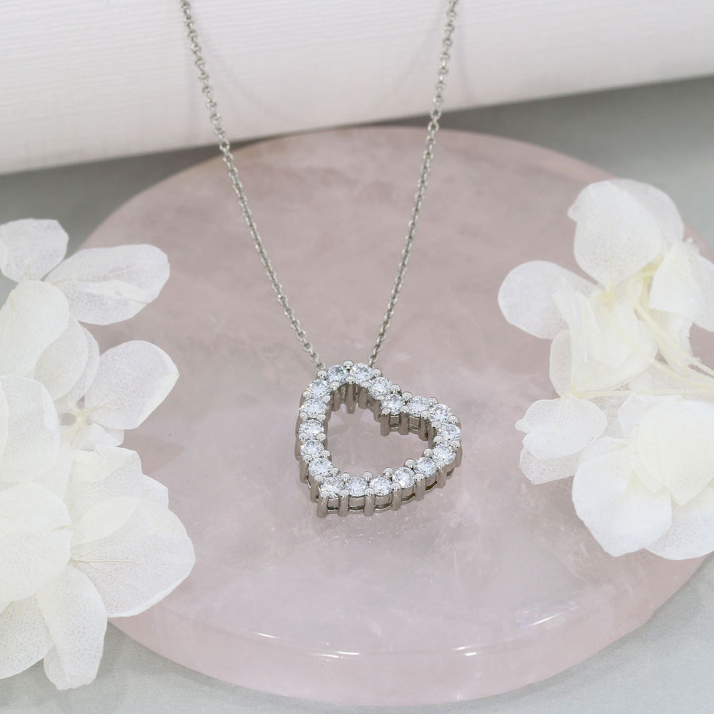 Platinum Open Heart Pendant with Claw Set Lab Grown Diamonds 0.92ct On Platinum 18" Chain