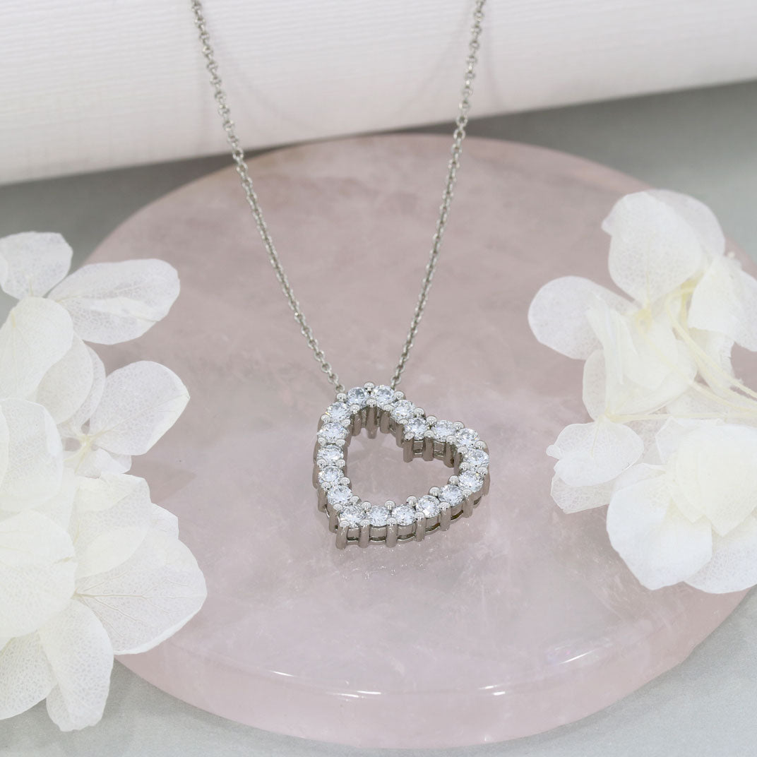 Platinum Open Heart Pendant with Claw Set Lab Grown Diamonds 0.92ct On Platinum 18" Chain