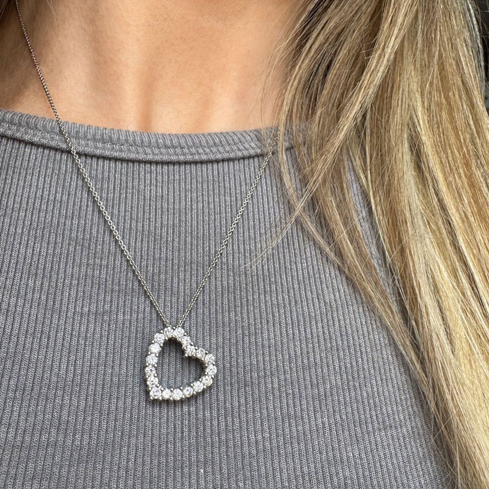 Platinum Open Heart Pendant with Claw Set Lab Grown Diamonds 0.92ct On Platinum 18" Chain