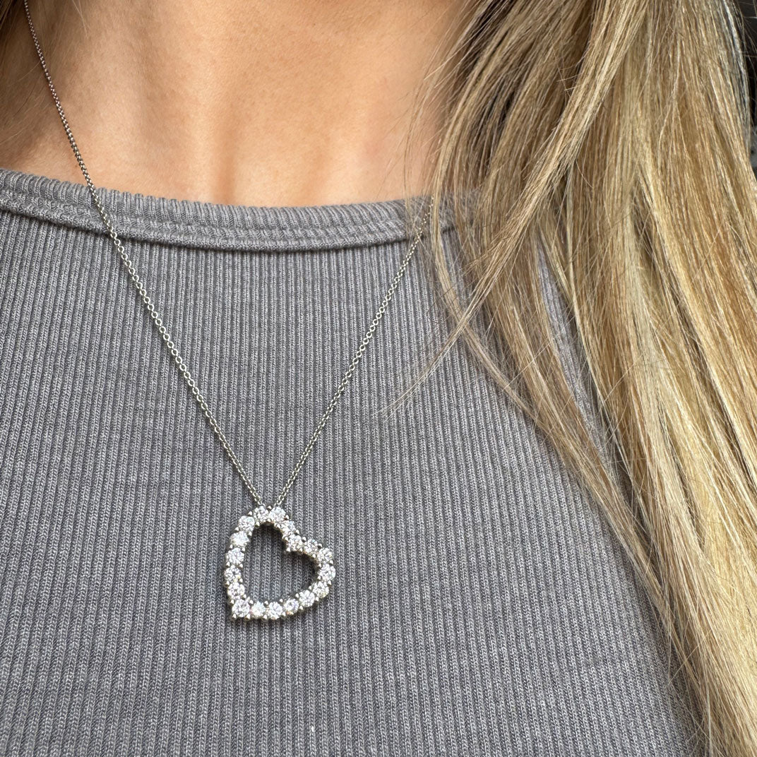 Platinum Open Heart Pendant with Claw Set Lab Grown Diamonds 0.92ct On Platinum 18" Chain