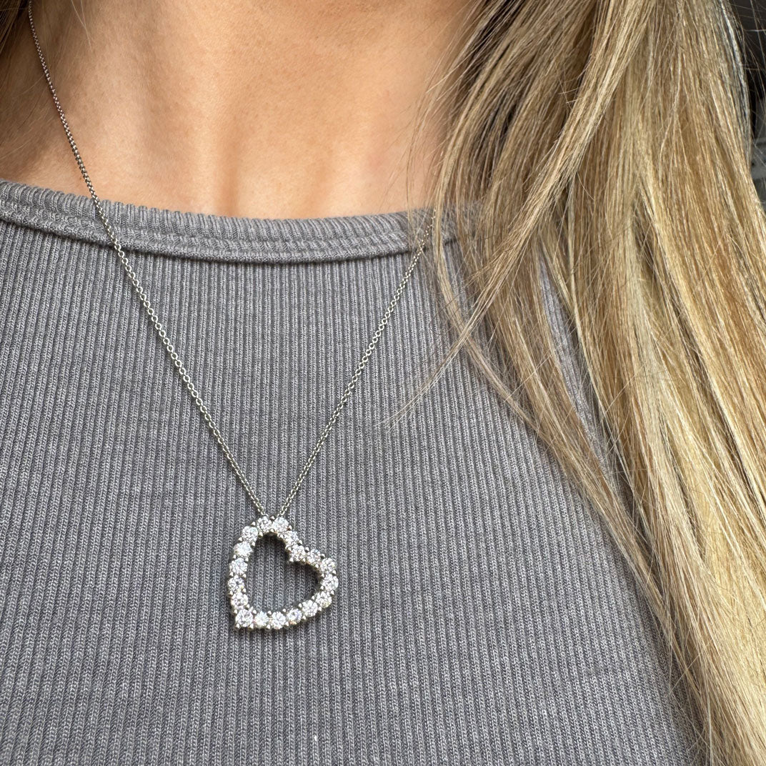 Platinum Open Heart Pendant with Claw Set Lab Grown Diamonds 0.92ct On Platinum 18" Chain