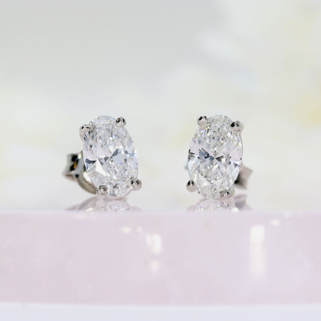 Platinum 4 Claw Set Oval Brilliant Cut Lab Diamond Stud Earrings Total 1.70ct