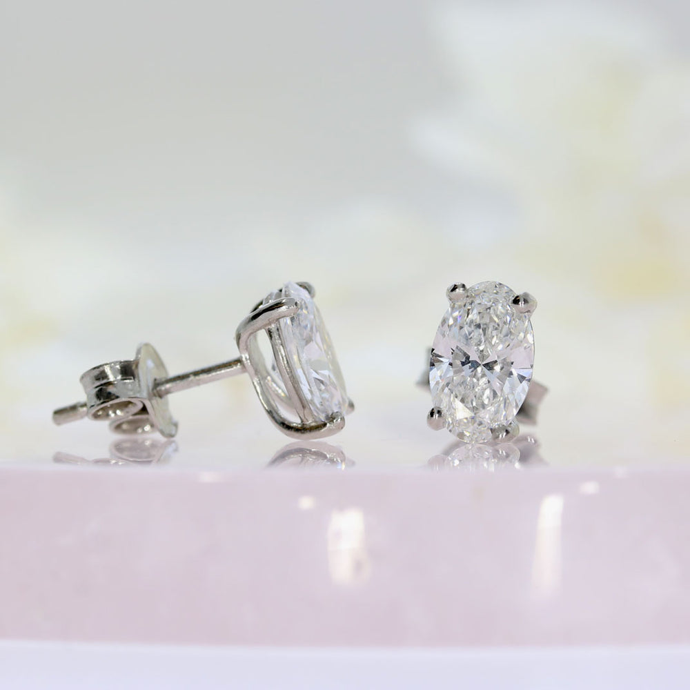 Platinum 4 Claw Set Oval Brilliant Cut Lab Diamond Stud Earrings Total 1.70ct