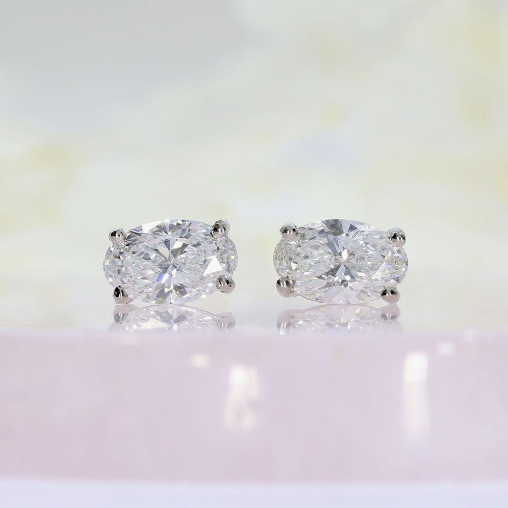 Platinum 4 Claw Set Oval Brilliant Cut Lab Diamond Stud Earrings Total 1.70ct