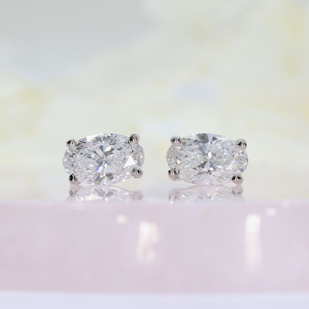 Platinum 4 Claw Set Oval Brilliant Cut Lab Diamond Stud Earrings Total 1.70ct