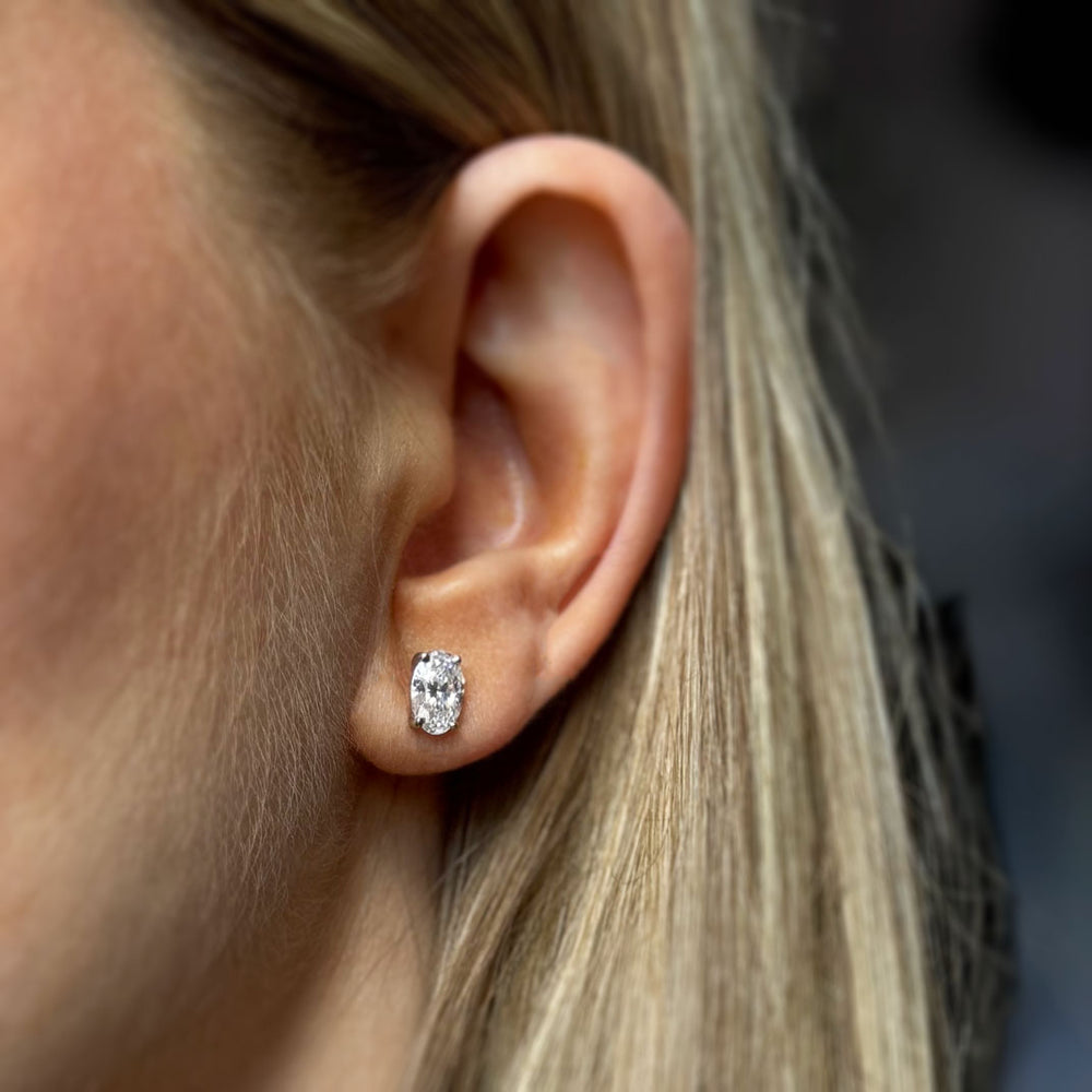 Platinum 4 Claw Set Oval Brilliant Cut Lab Diamond Stud Earrings Total 1.70ct