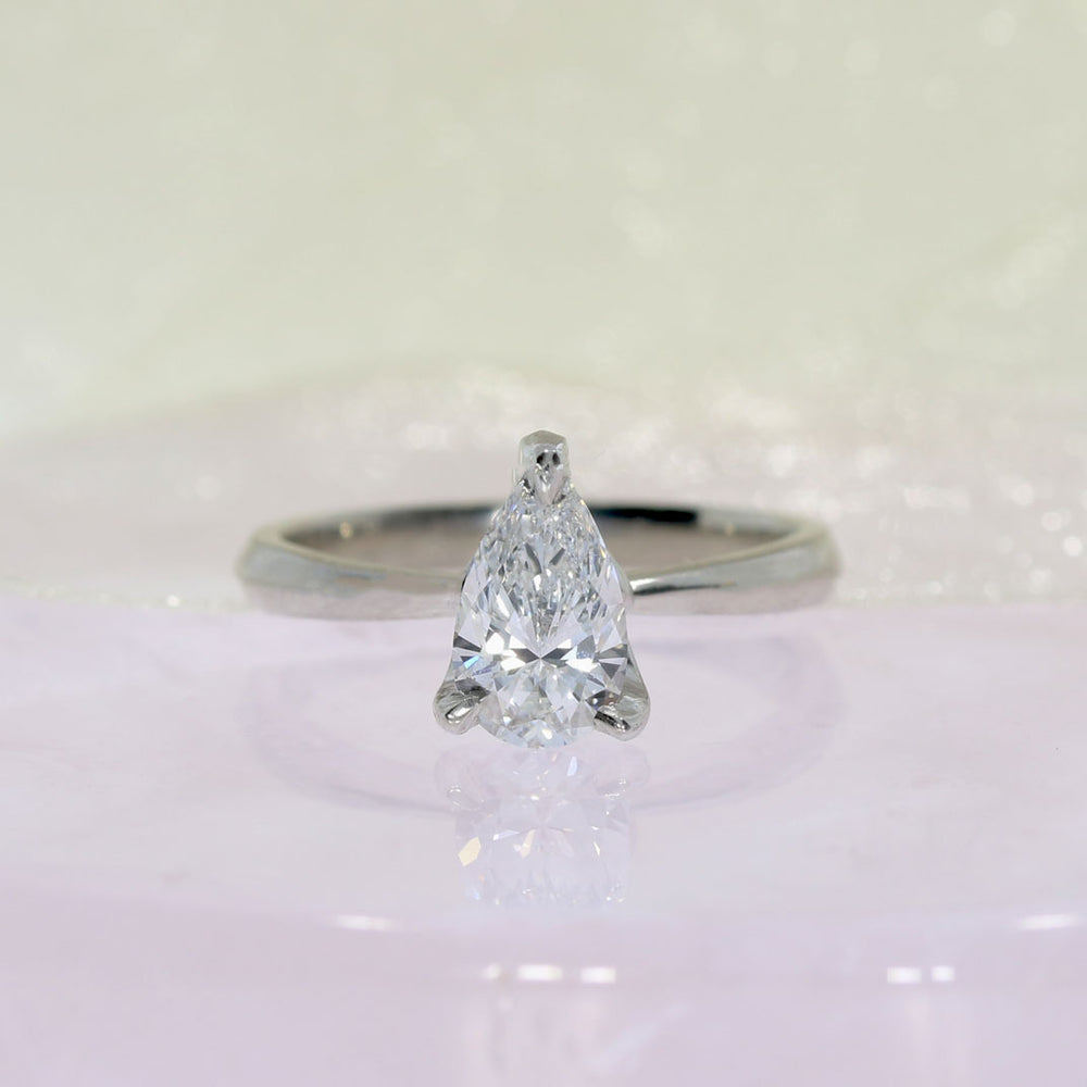 Platinum Certified Pear Shape Lab Grown Diamond Solitaire Ring 1.03ct D VS2