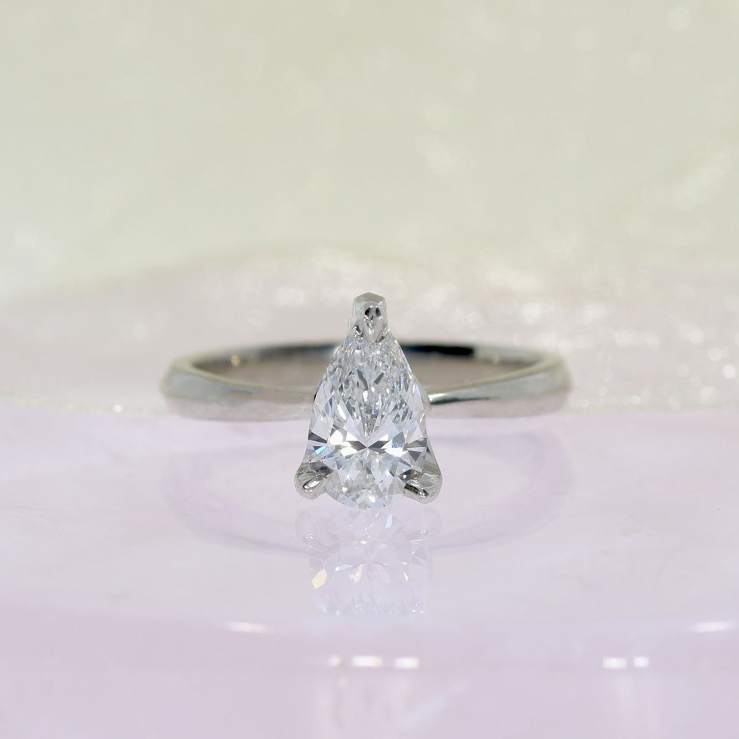 Platinum Certified Pear Shape Lab Grown Diamond Solitaire Ring 1.03ct D VS2