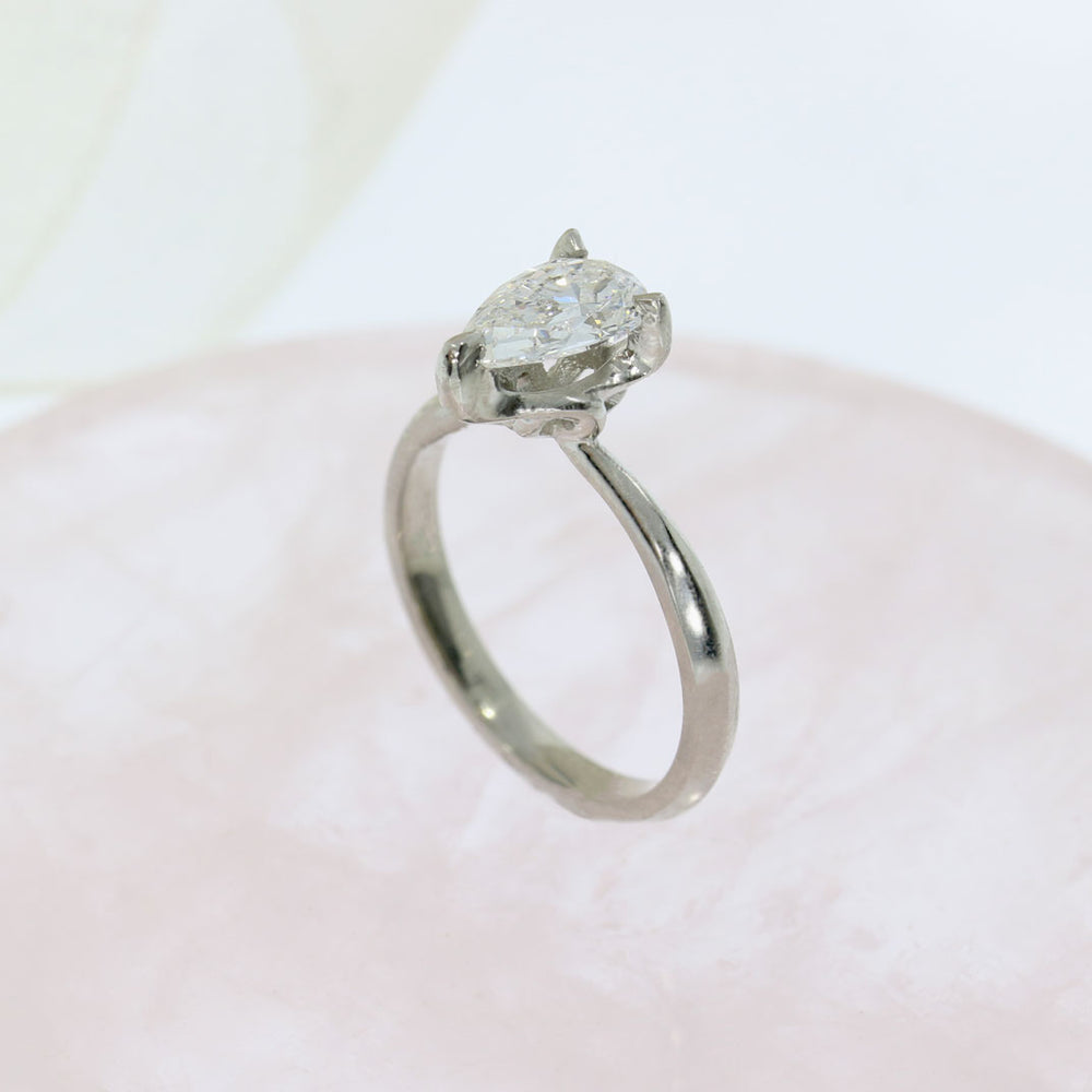 Platinum Certified Pear Shape Lab Grown Diamond Solitaire Ring 1.03ct D VS2