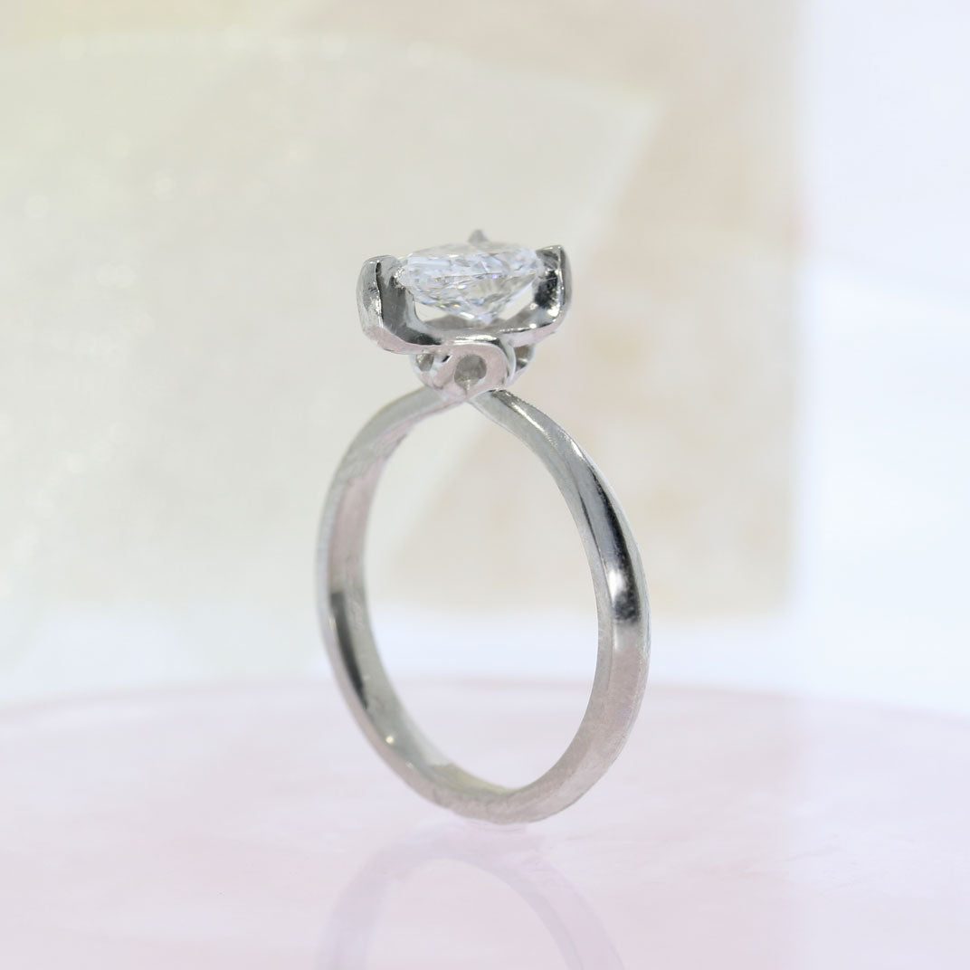 Platinum Certified Pear Shape Lab Grown Diamond Solitaire Ring 1.03ct D VS2