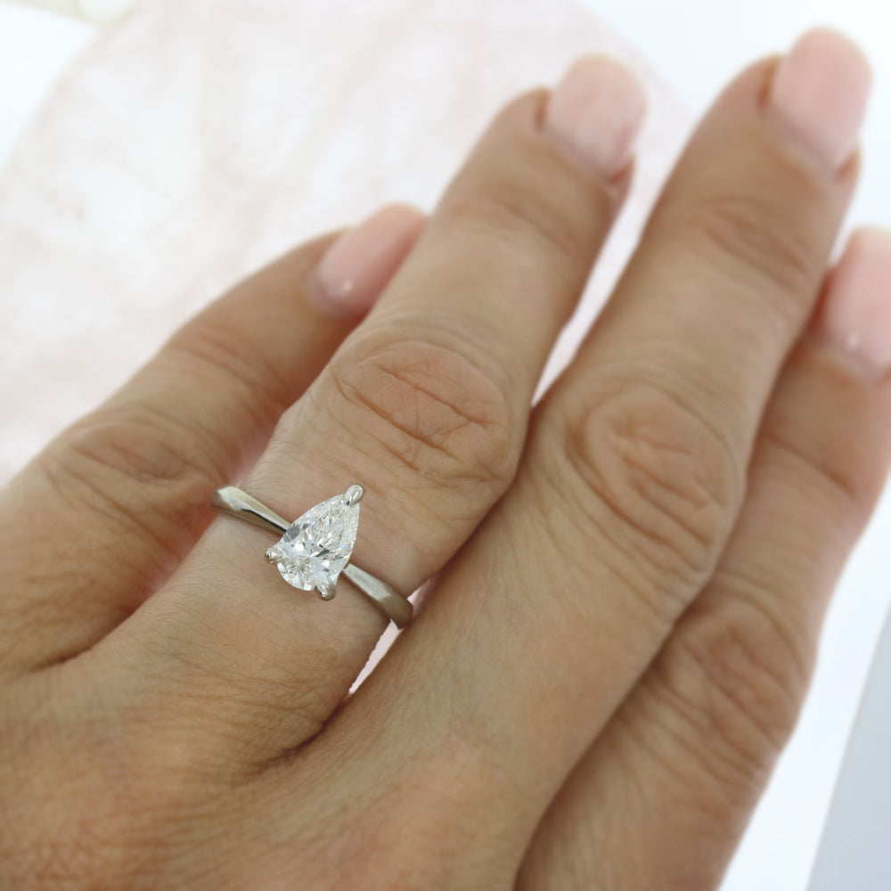 Platinum Certified Pear Shape Lab Grown Diamond Solitaire Ring 1.03ct D VS2