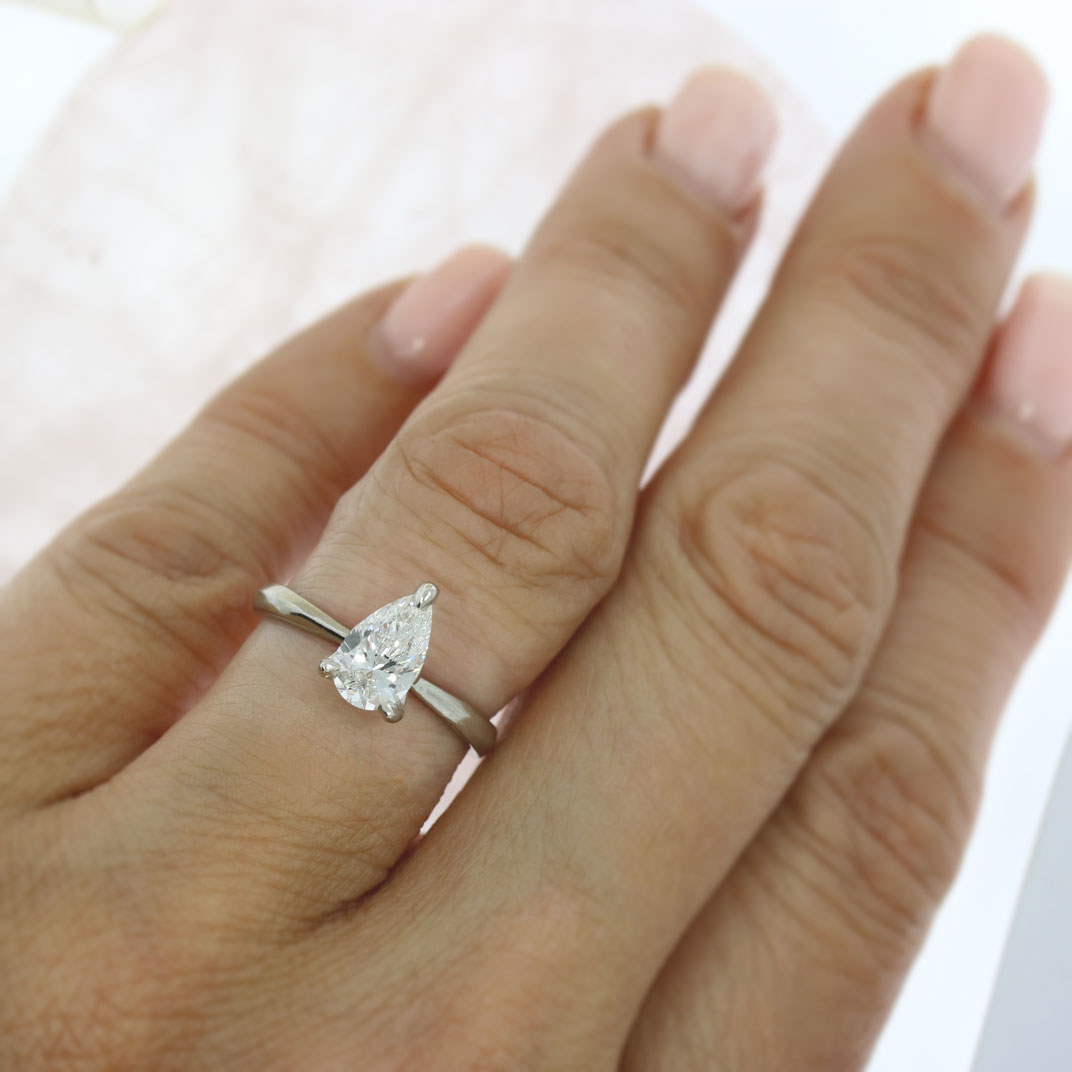 Platinum Certified Pear Shape Lab Grown Diamond Solitaire Ring 1.03ct D VS2