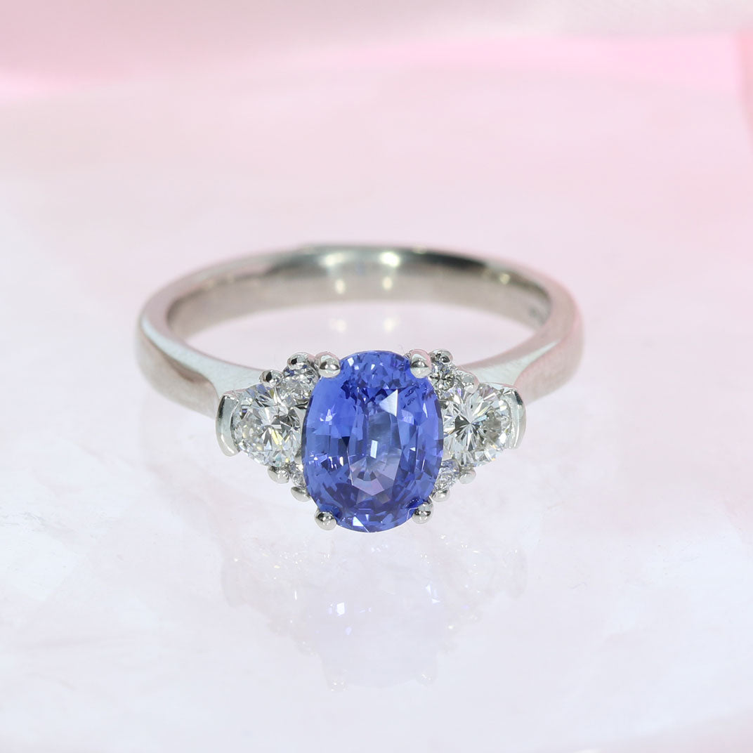 Platinum Oval Sapphire & Diamond Claw Set Ring Sapphire: 1.60ct Diamond: 0.38ct