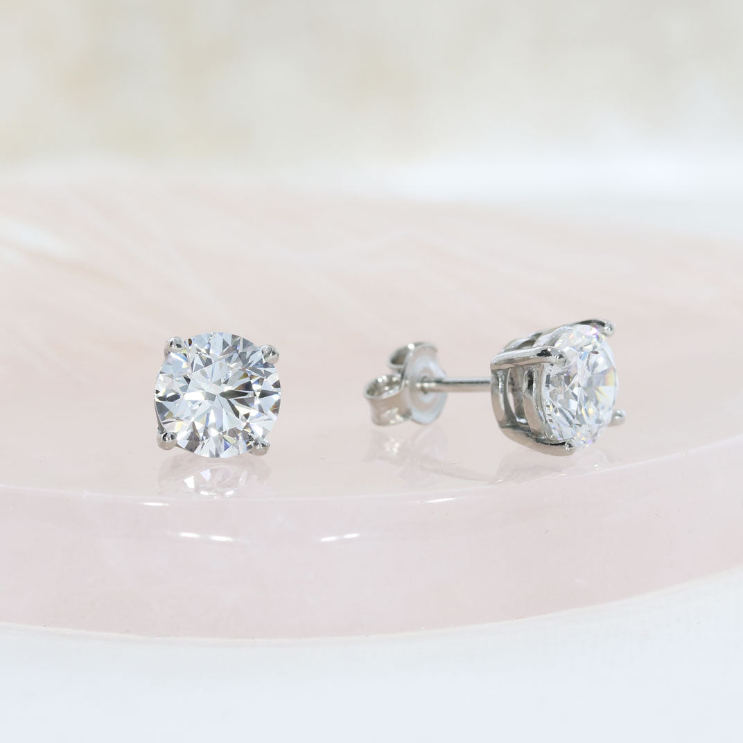 Platinum 4 Claw Round Brilliant Cut Laboratory Grown Diamond Stud Earrings 3.50ct