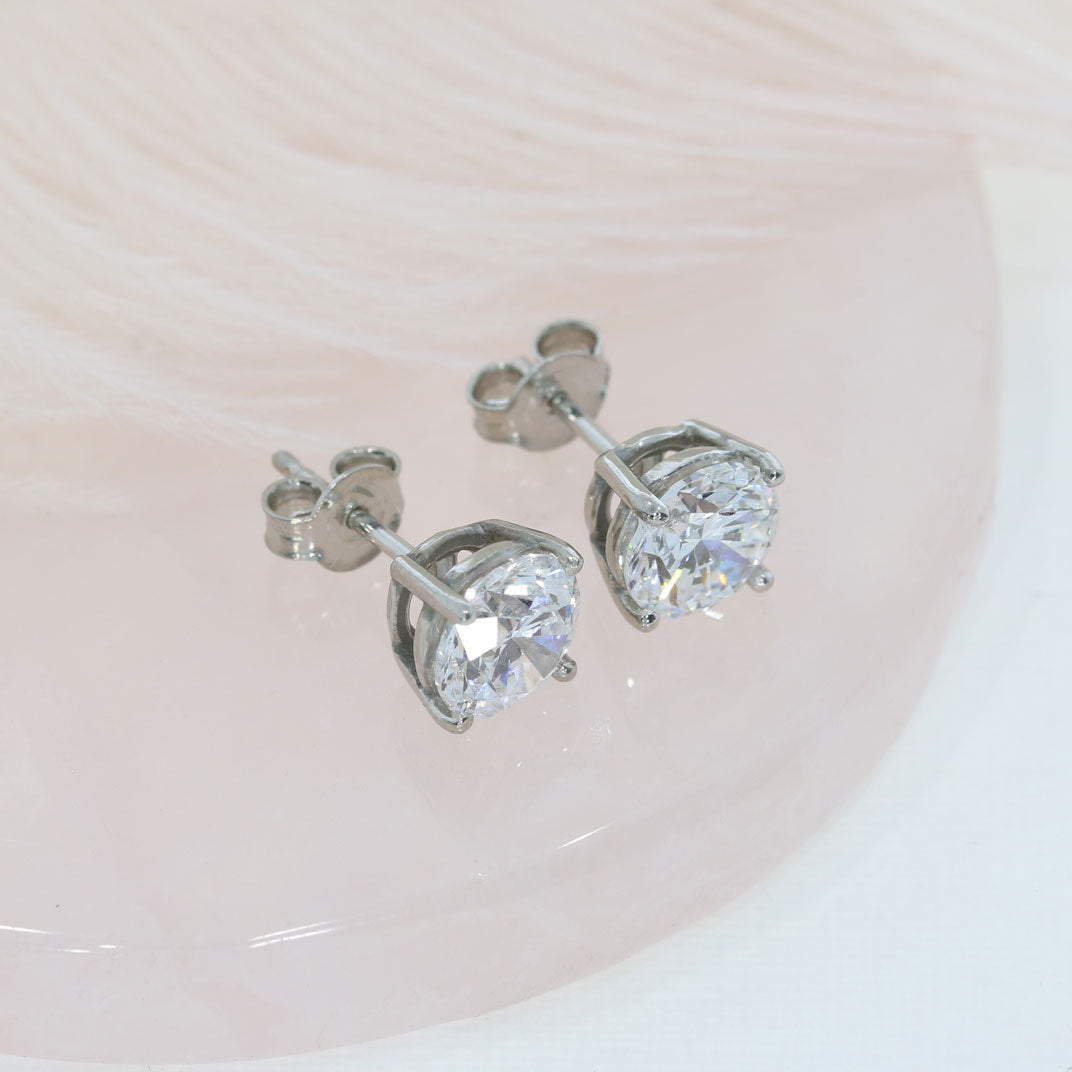 Platinum 4 Claw Round Brilliant Cut Laboratory Grown Diamond Stud Earrings 3.50ct