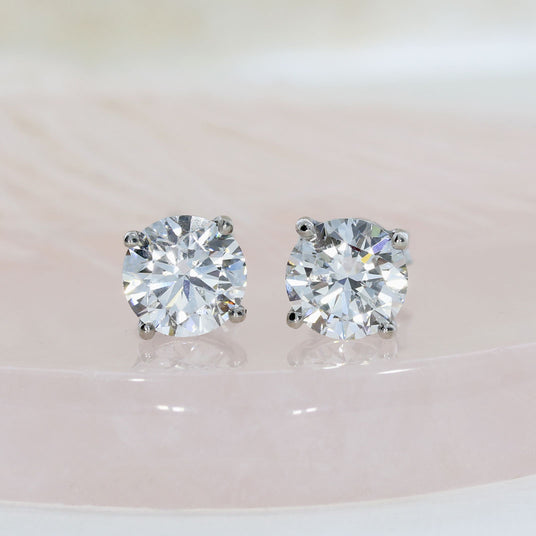 Platinum 4 Claw Round Brilliant Cut Laboratory Grown Diamond Stud Earrings 3.50ct