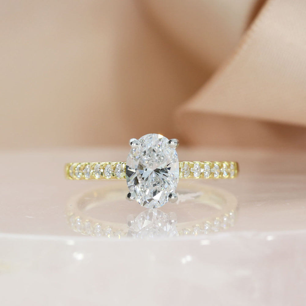 18ct Gold & Platinum Oval Lab Grown Diamond Solitaire with Stone Set Shoulders 1.18ct