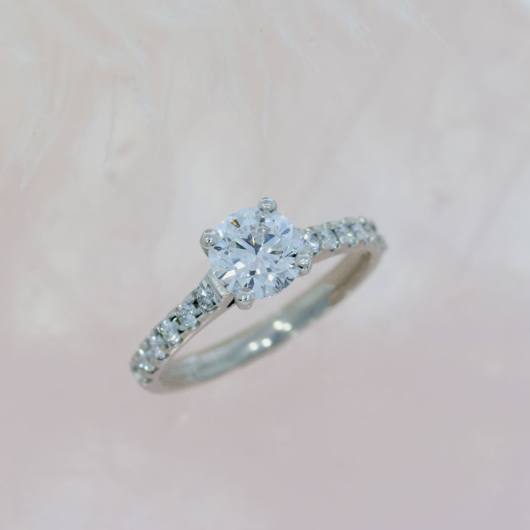 Platinum Brilliant Cut Lab Grown Diamond Solitaire with Diamond Set Shoulders Total 1.31ct