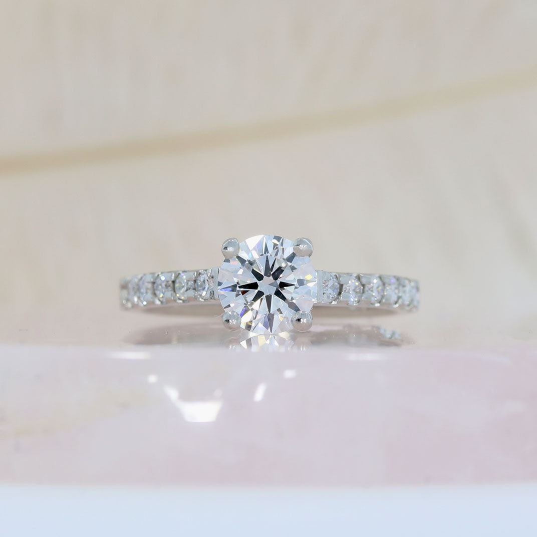 Platinum Brilliant Cut Lab Grown Diamond Solitaire with Diamond Set Shoulders Total 1.31ct