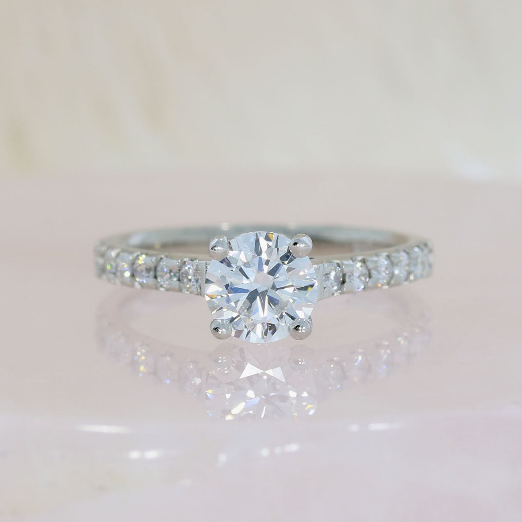 Platinum Brilliant Cut Lab Grown Diamond Solitaire with Diamond Set Shoulders Total 1.31ct