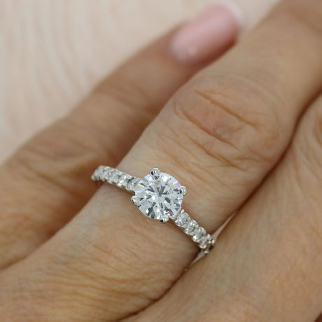 Platinum Brilliant Cut Lab Grown Diamond Solitaire with Diamond Set Shoulders Total 1.31ct