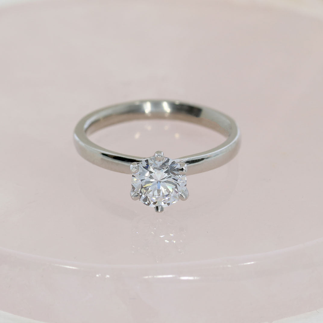 Platinum Certified Round 6 Claw Set Laboratory Grown Diamond Solitaire 1.00ct