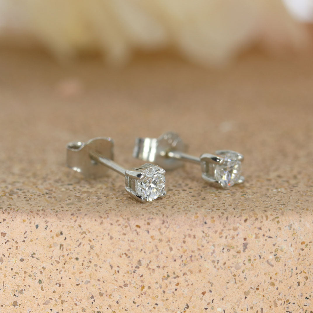 9ct White Gold 4 Claw Set Round Brilliant Cut Lab Grown Diamond Stud Earrings 0.22ct