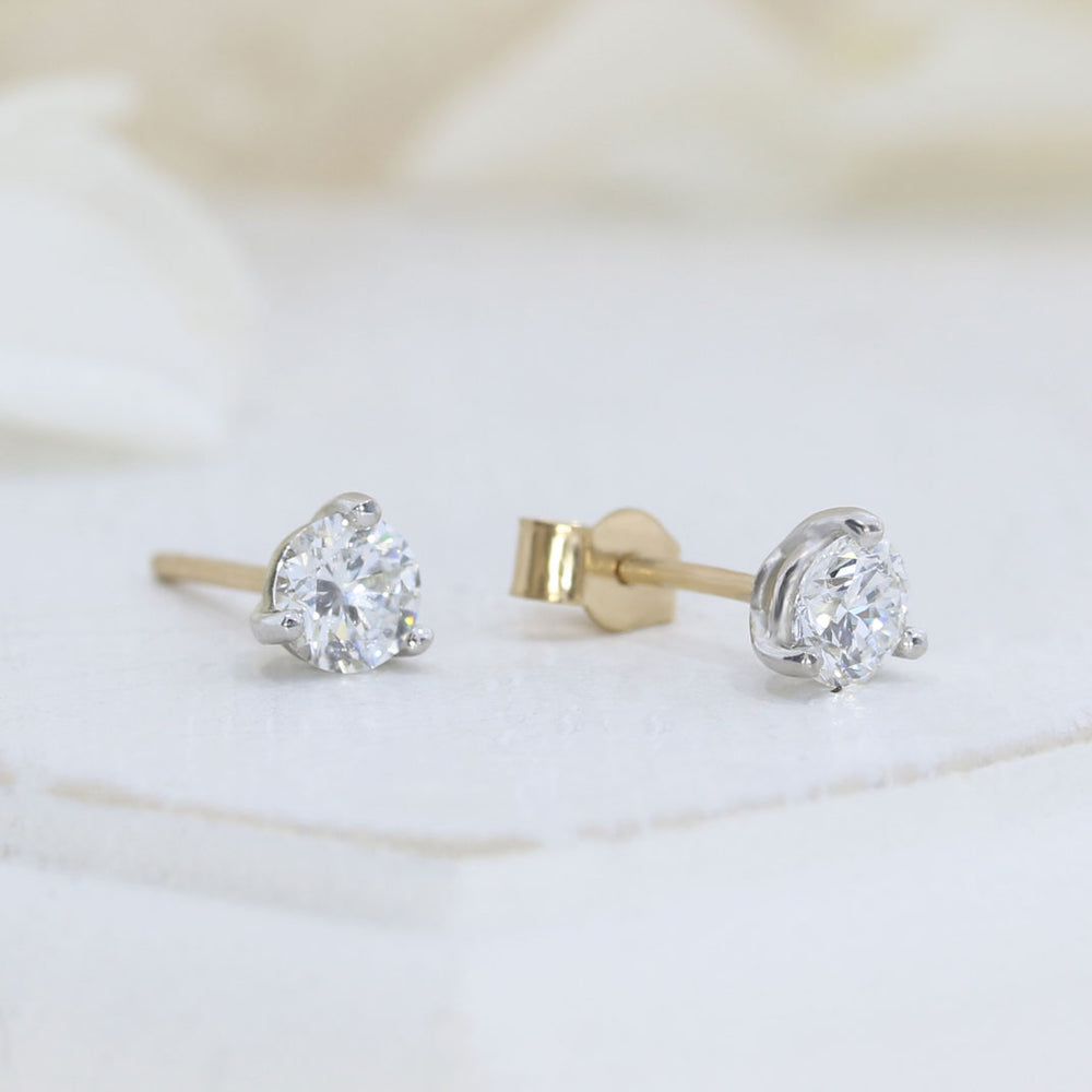 9ct Yellow & White Gold 3 Claw Set Laboratory Grown Diamond Stud Earrings 0.50ct