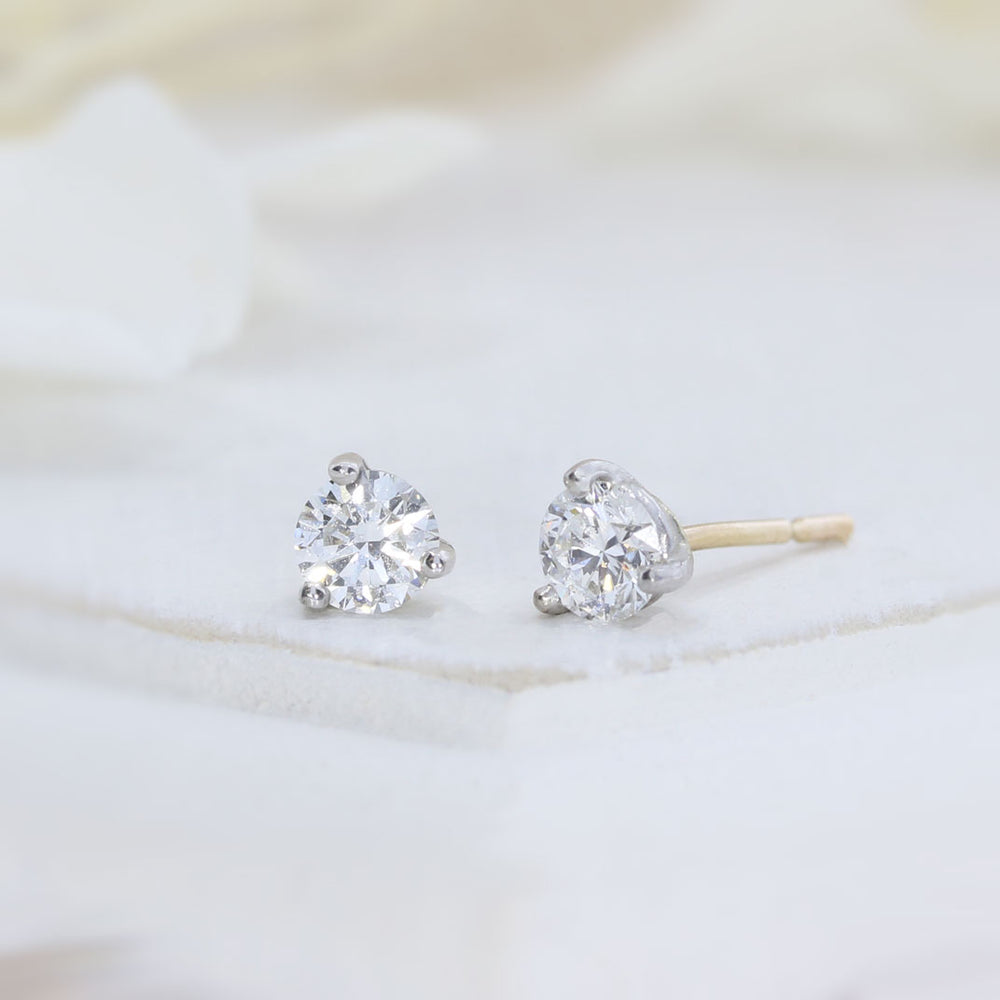 9ct Yellow & White Gold 3 Claw Set Laboratory Grown Diamond Stud Earrings 0.50ct