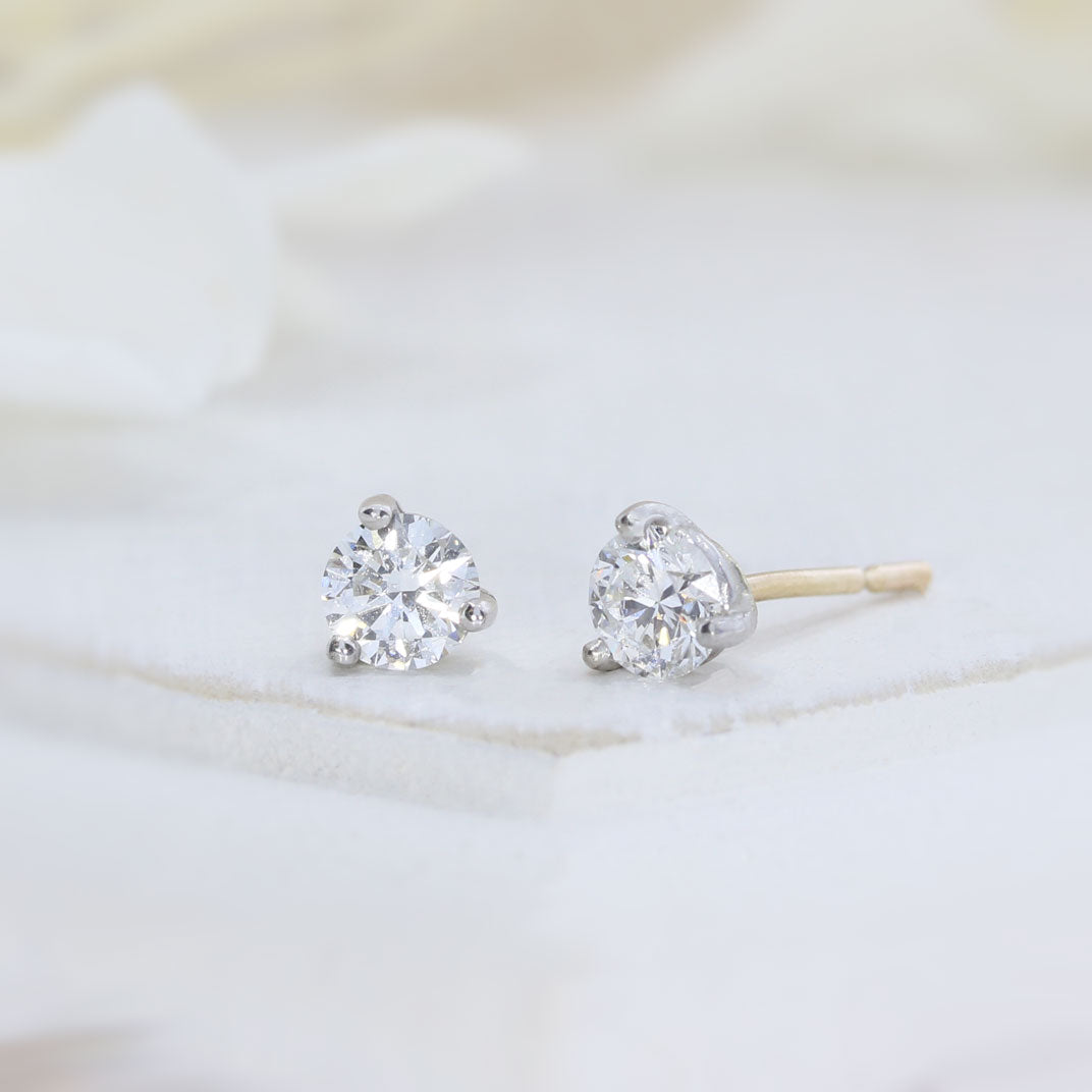 9ct Yellow & White Gold 3 Claw Set Laboratory Grown Diamond Stud Earrings 0.50ct