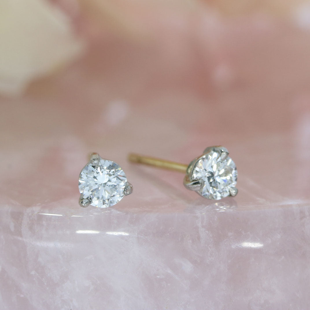 9ct Yellow & White Gold 4 Claw Set Round Brilliant Cut LabGrown Diamond Stud Earrings 0.32ct
