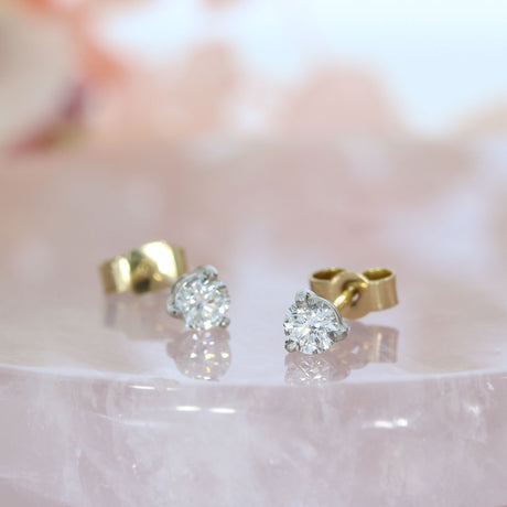 9ct Yellow & White Gold 4 Claw Set Round Brilliant Cut LabGrown Diamond Stud Earrings 0.32ct