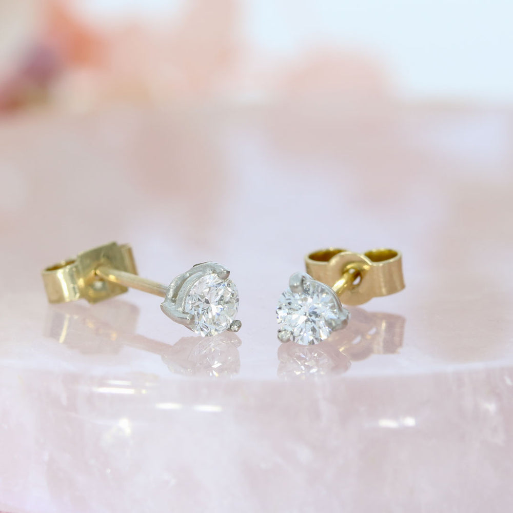 9ct Yellow & White Gold 4 Claw Set Round Brilliant Cut LabGrown Diamond Stud Earrings 0.32ct