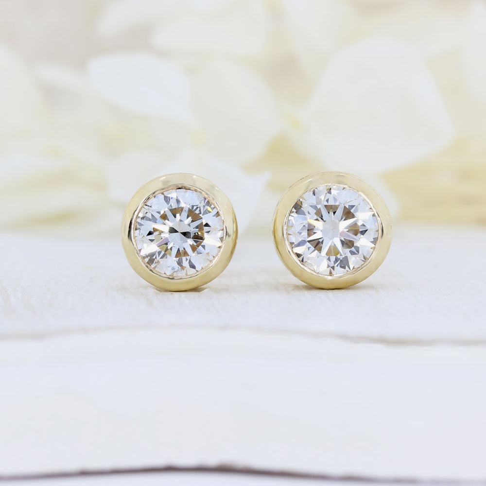 9ct Yellow Gold Rub Over Set Lab Grown Diamond Stud Earrings 2.50ct