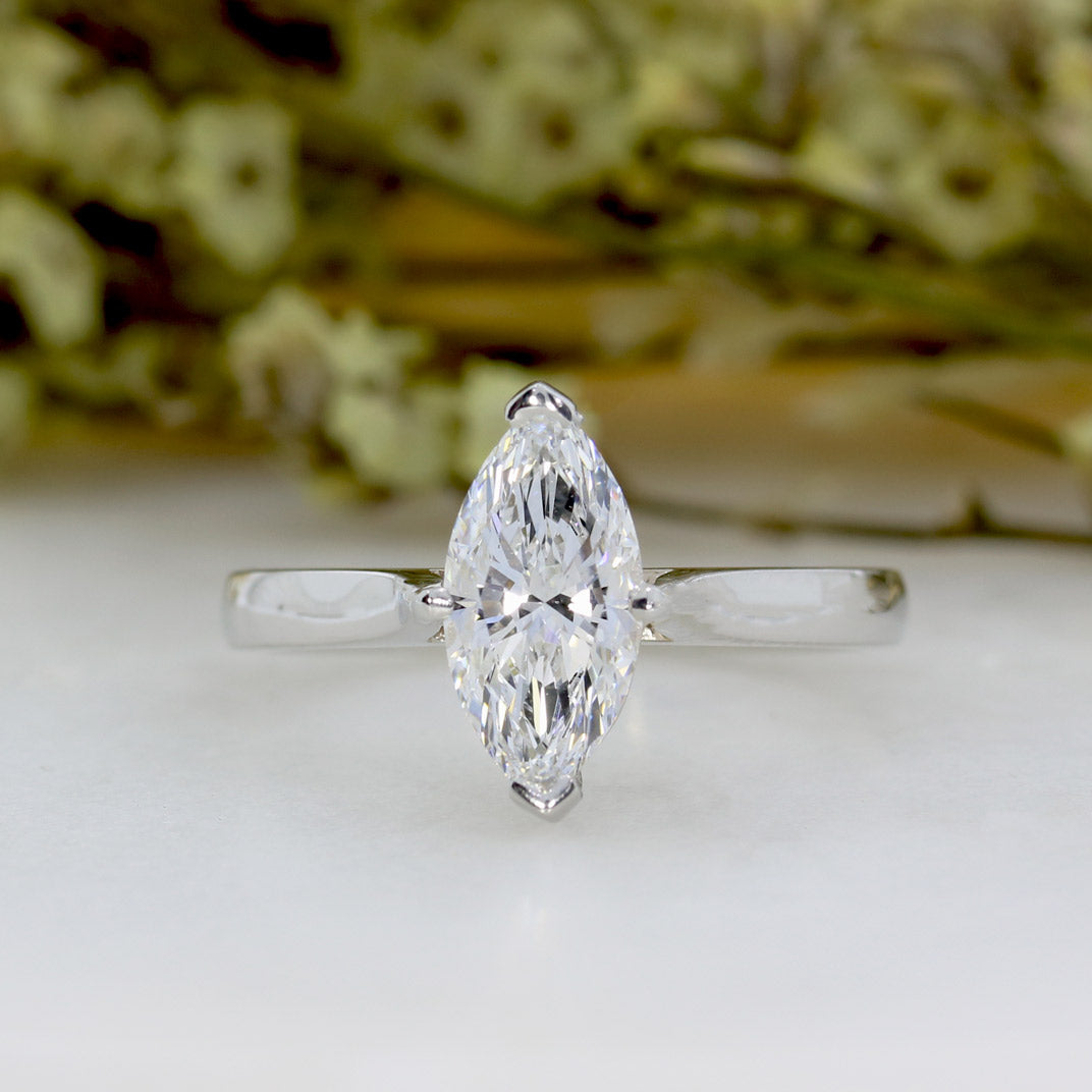Platinum Claw Set Certified Lab Grown Marquise Shape Diamond Ring 1.52ct D VVS2