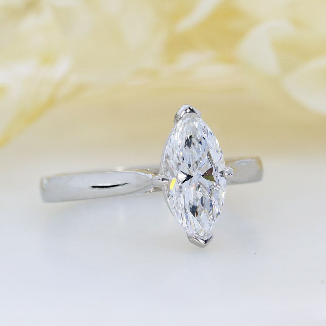 Platinum Claw Set Certified Lab Grown Marquise Shape Diamond Ring 1.52ct D VVS2