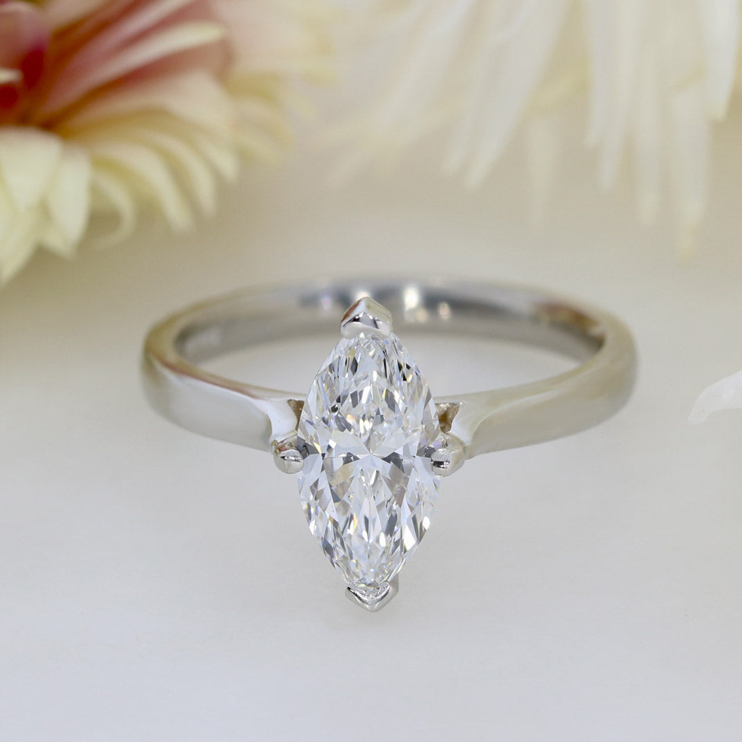 Platinum Claw Set Certified Lab Grown Marquise Shape Diamond Ring 1.52ct D VVS2