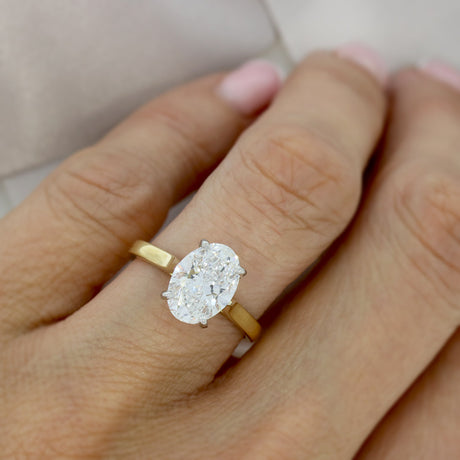 18ct Yellow Gold & Platinum Certified Oval Lab Grown Diamond Solitaire Ring 2.50ct D VS2