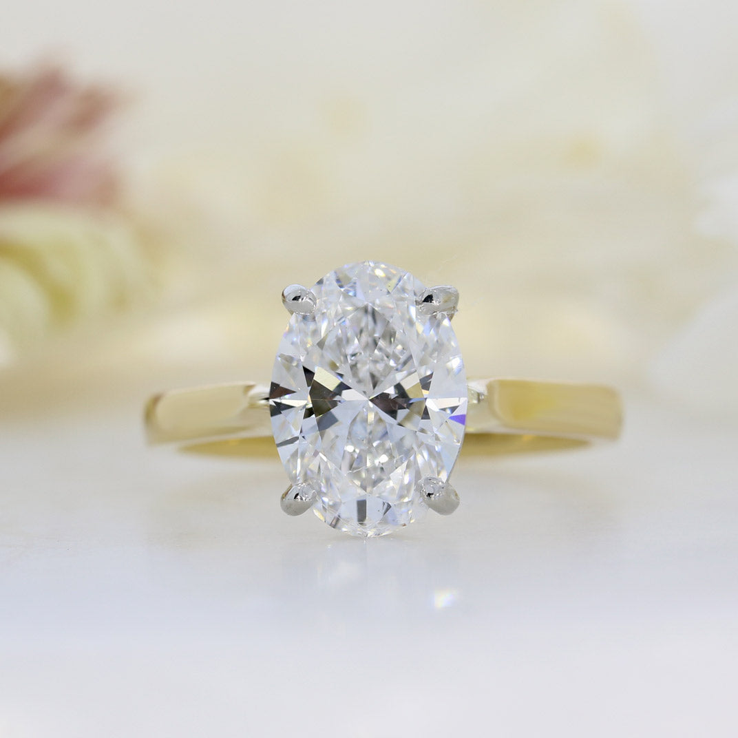 18ct Yellow Gold & Platinum Certified Oval Lab Grown Diamond Solitaire Ring 2.50ct D VS2