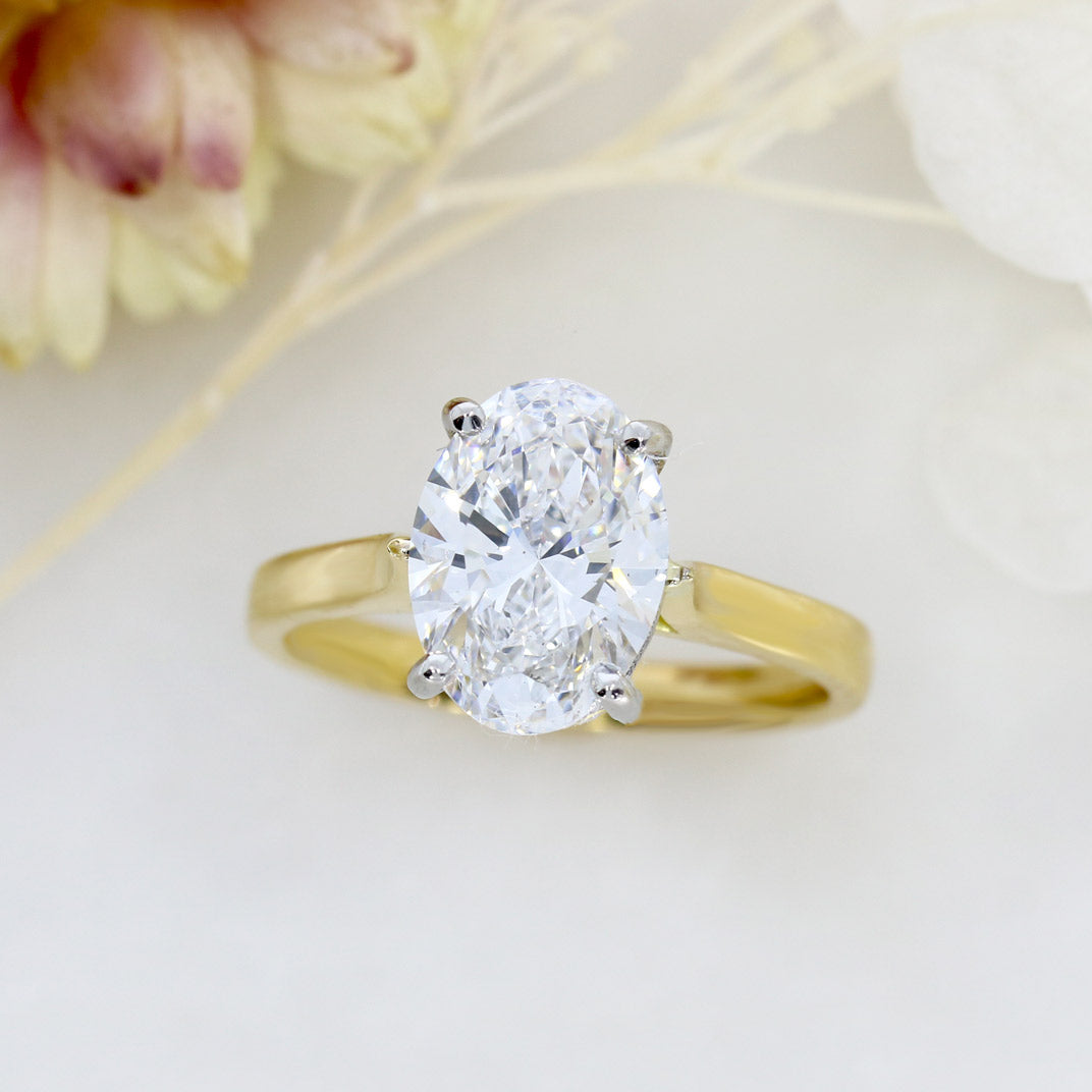 18ct Yellow Gold & Platinum Certified Oval Lab Grown Diamond Solitaire Ring 2.50ct D VS2