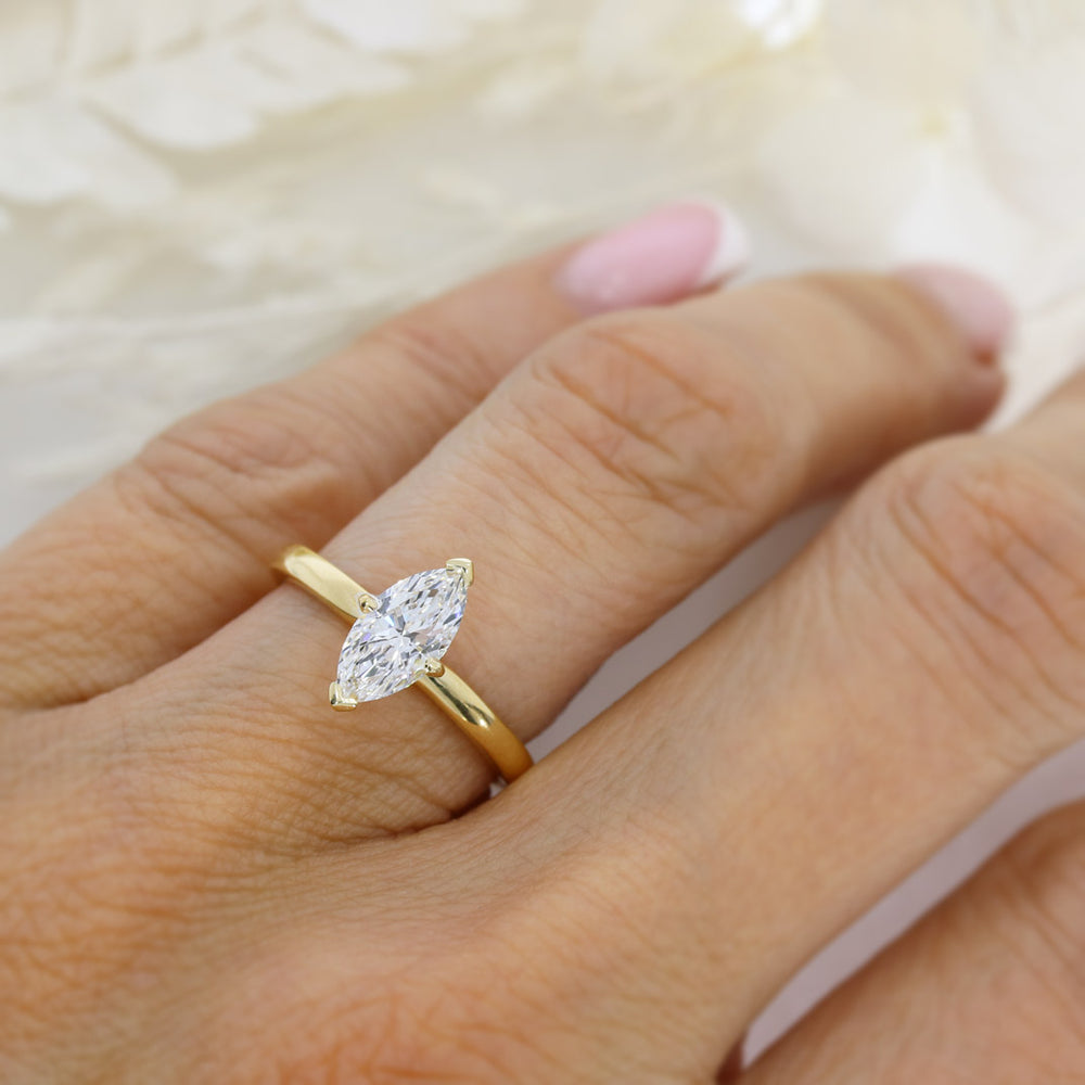18ct Yellow Gold Certified Marquise Lab Grown Diamond Solitaire Ring 1.00ct D VVS2