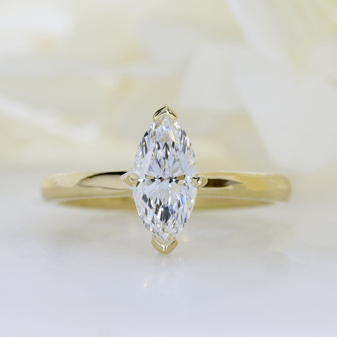 18ct Yellow Gold Certified Marquise Lab Grown Diamond Solitaire Ring 1.00ct D VVS2