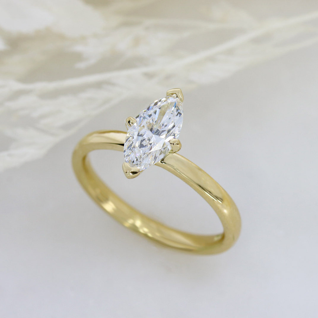 18ct Yellow Gold Certified Marquise Lab Grown Diamond Solitaire Ring 1.00ct D VVS2