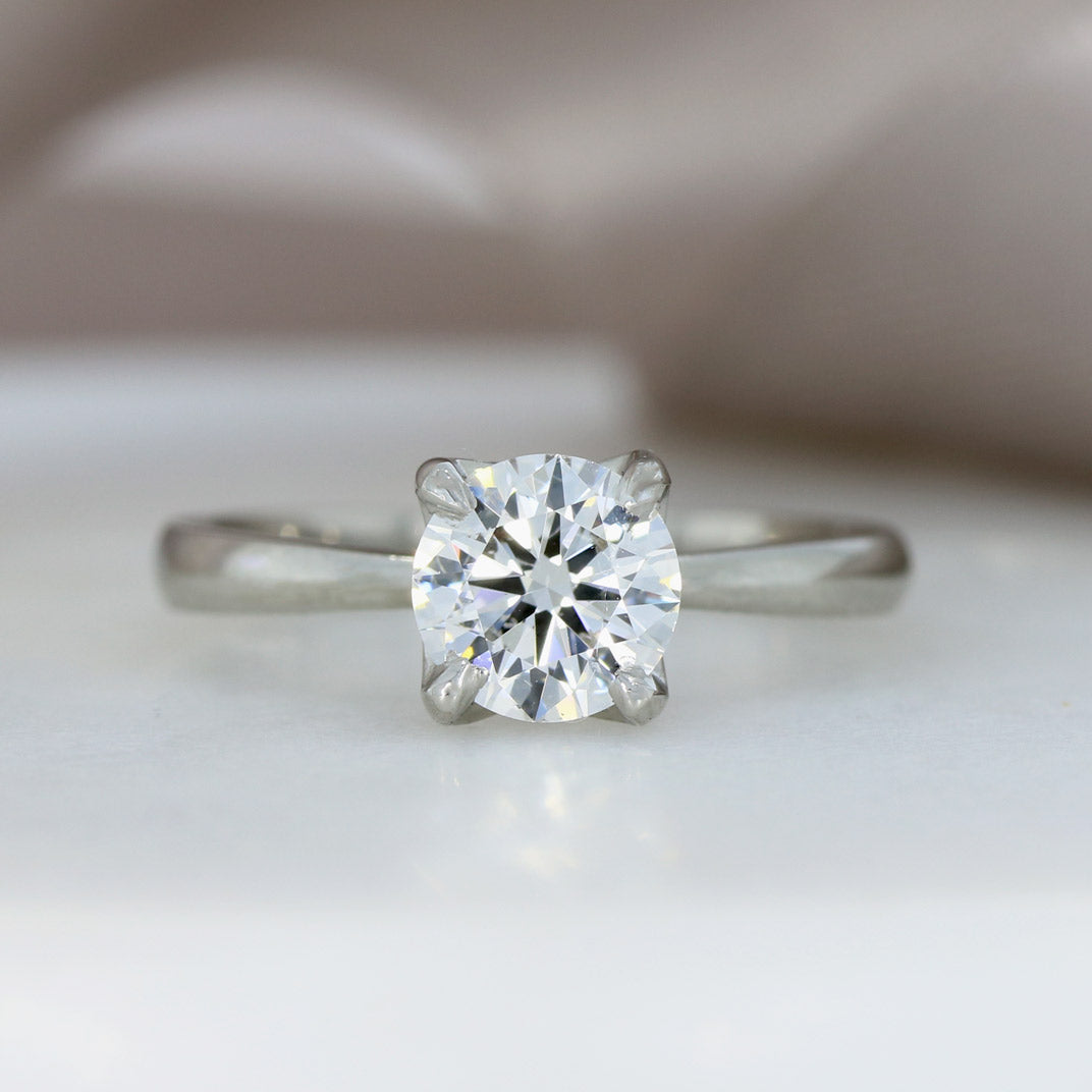 Platinum 4 Claw Set Round Brilliant Cut Lab Grown Diamond Solitaire Ring 1.08ct
