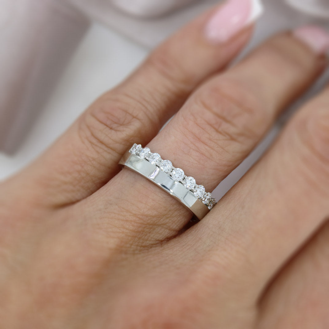 Platinum Flat Wedding Ring with One Edge of Claw Set Lab Grown Diamonds 0.77ct