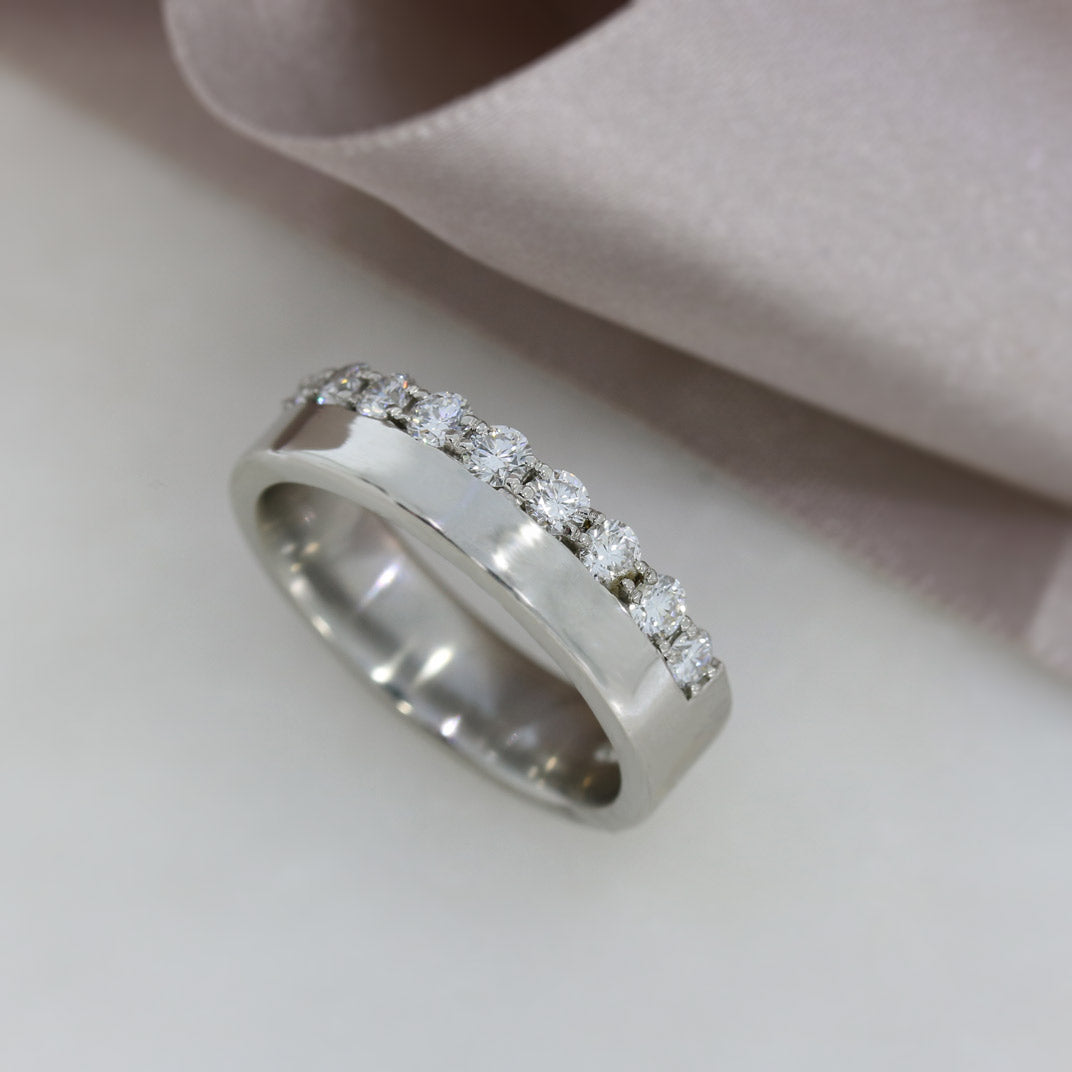 Platinum Flat Wedding Ring with One Edge of Claw Set Lab Grown Diamonds 0.77ct