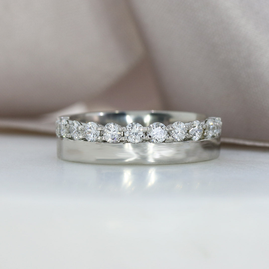 Platinum Flat Wedding Ring with One Edge of Claw Set Lab Grown Diamonds 0.77ct